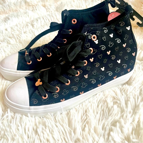 Disney Mickey Mouse Sneakers High Top Rose Gold Pink Black  Size 9 Primark Colab - Picture 1 of 9